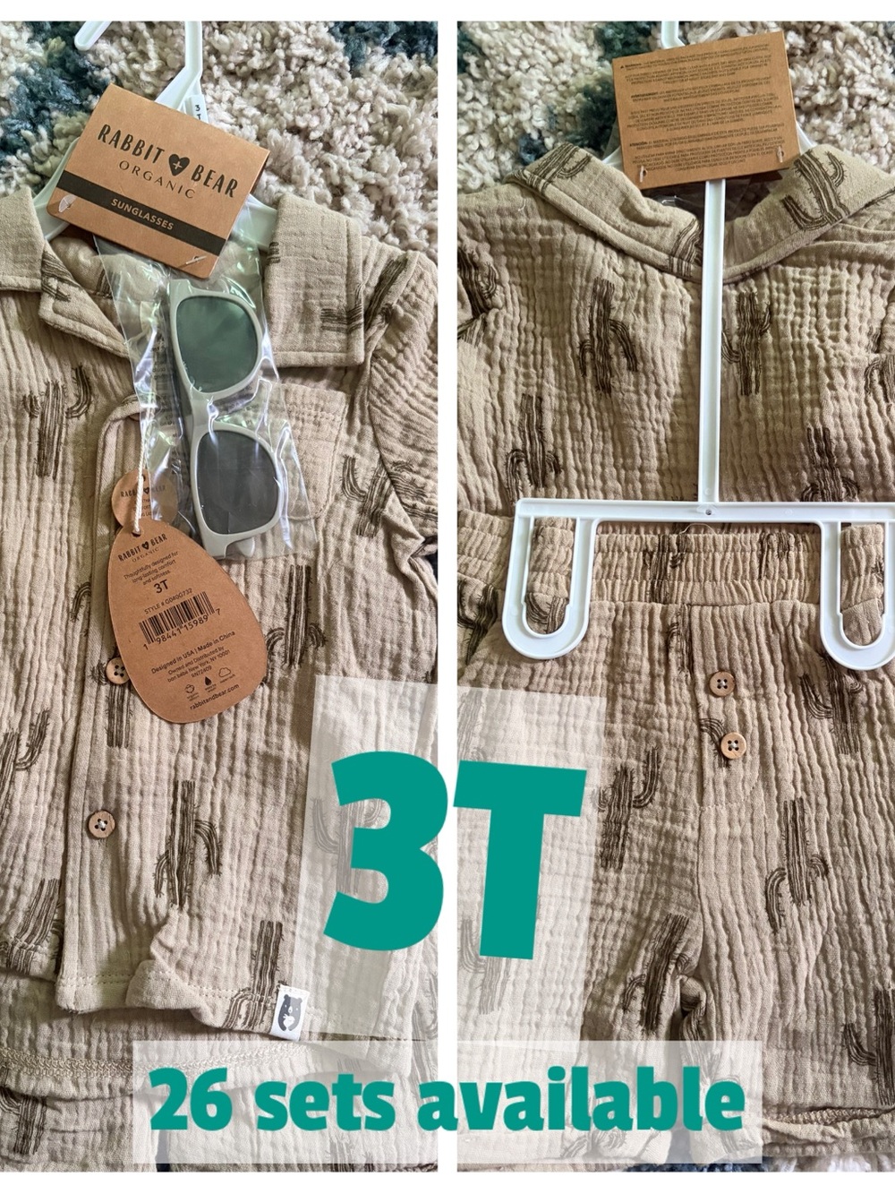 Rabbit & Bear Organic Kids Button-Down Shirt Set in Tan - 3T